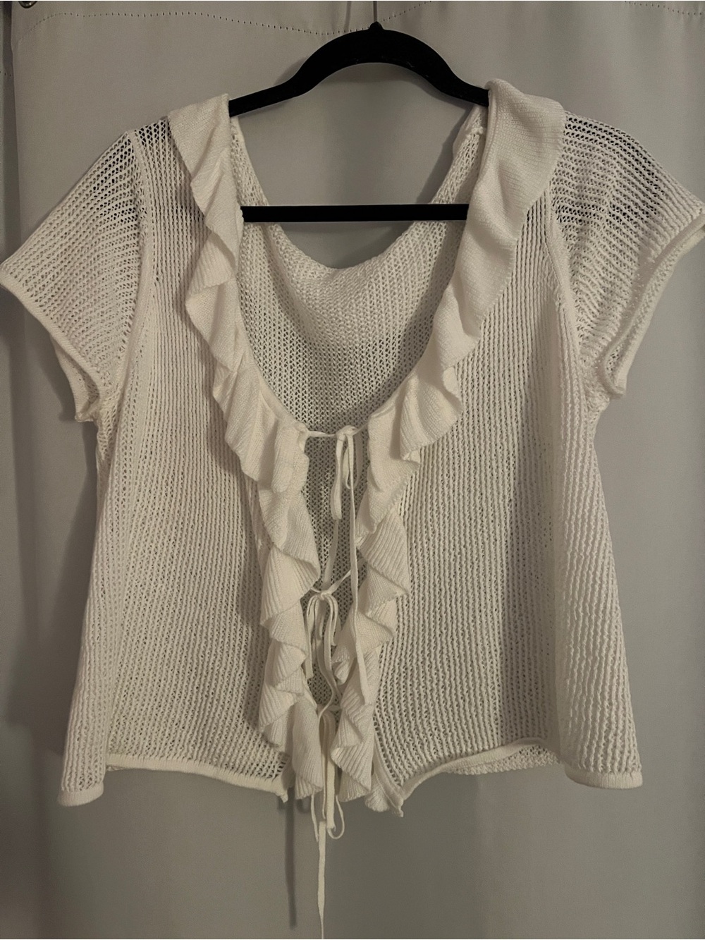 Universal Thread Cream Ruffle Tie-Front Knit Top - Picture 2 of 3